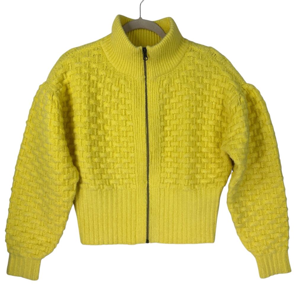 Anthropologie Maeve Bubble Sweater Cardigan Womens Medium Cropped Textured Zip - Picture 2 of 11